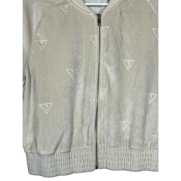Guess Jeans Women’s Beige Question Logo Zip Front Velour Hoodie Beige M - Picture 3 of 14